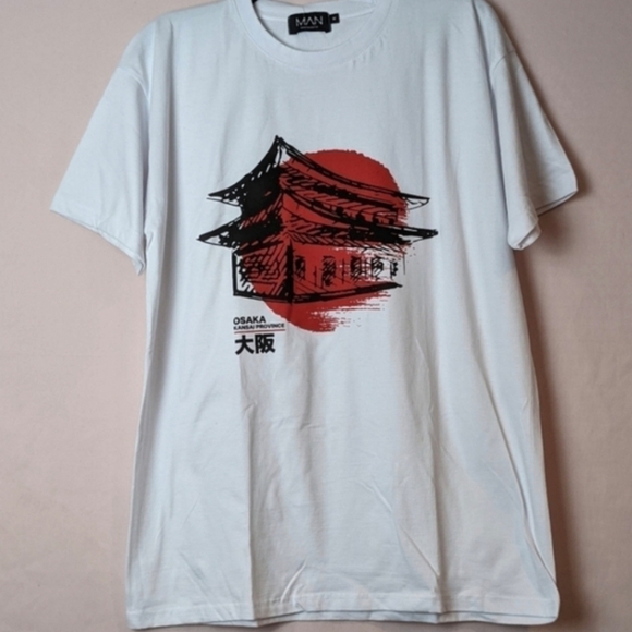 Boohoo Other - Boohoo Man Osaka Japan Red and White Short Sleeve Graphic Tee size Medium